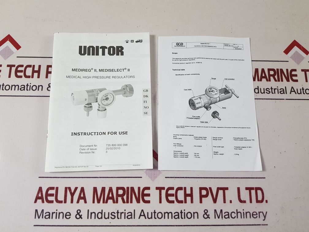 Unitor mediselect ii oxygen regulator 200 bar