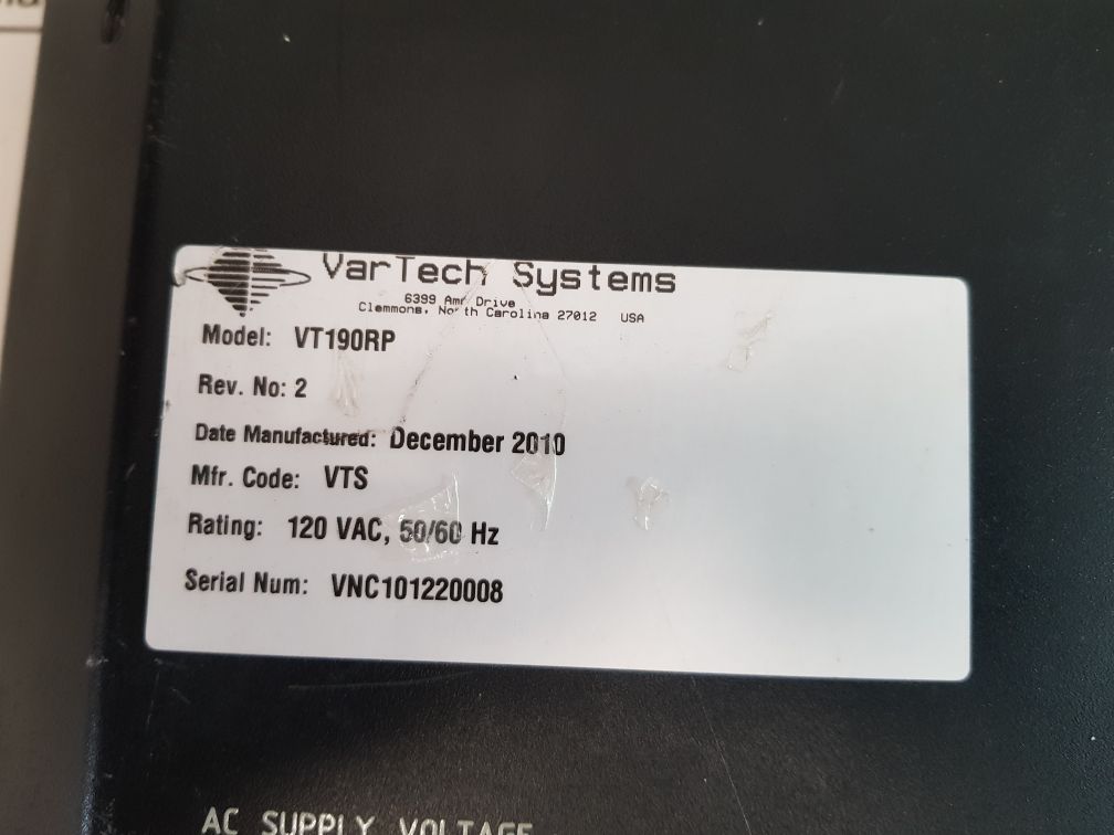 Vartech Systems Ensco Vt190Rp Display