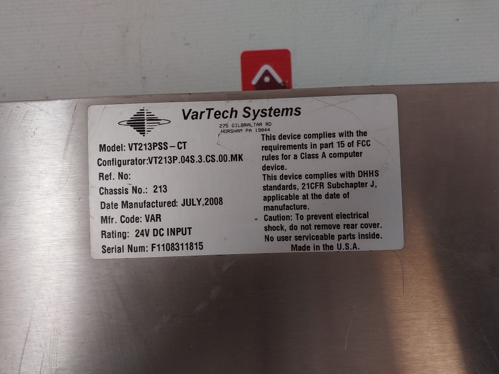 Vartech Systems Vt213Pss-ct Hmi Display Panel 24V Dc Input