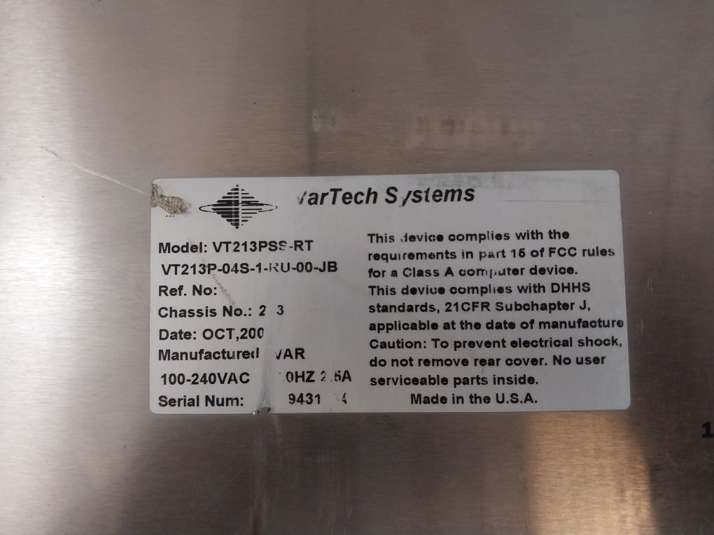Vartech Systems Vt213Pss-rt Hmi Display Panel 100-240 Vac 50/60 Hz 2.5A