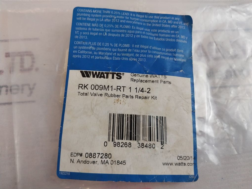Watts Rk 009M1-rt 1 1/4-2 Repair Kit For Backflow Preventer