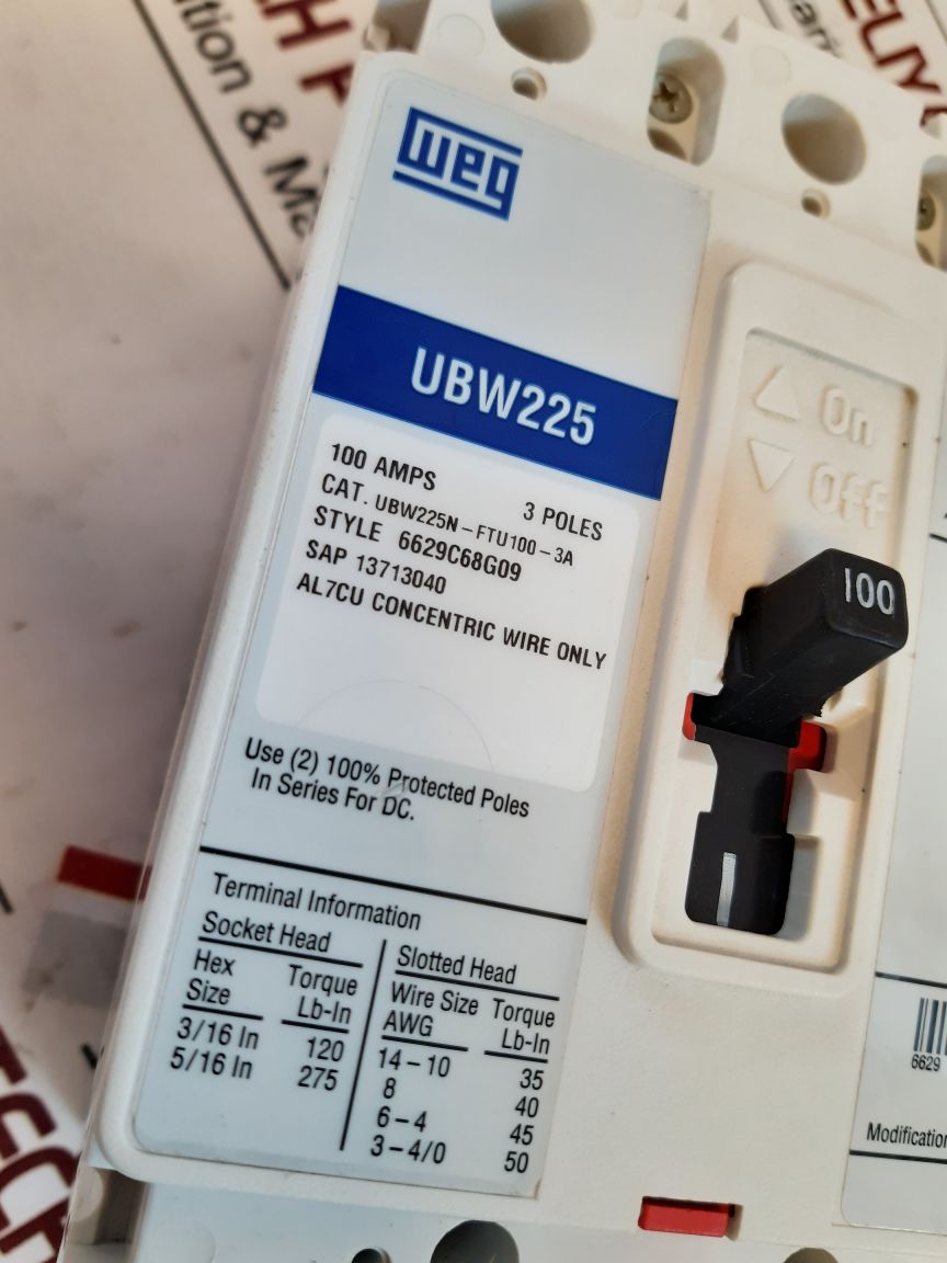 Weg Ubw225N-ftu100-3A Molded Case Circuit Breaker