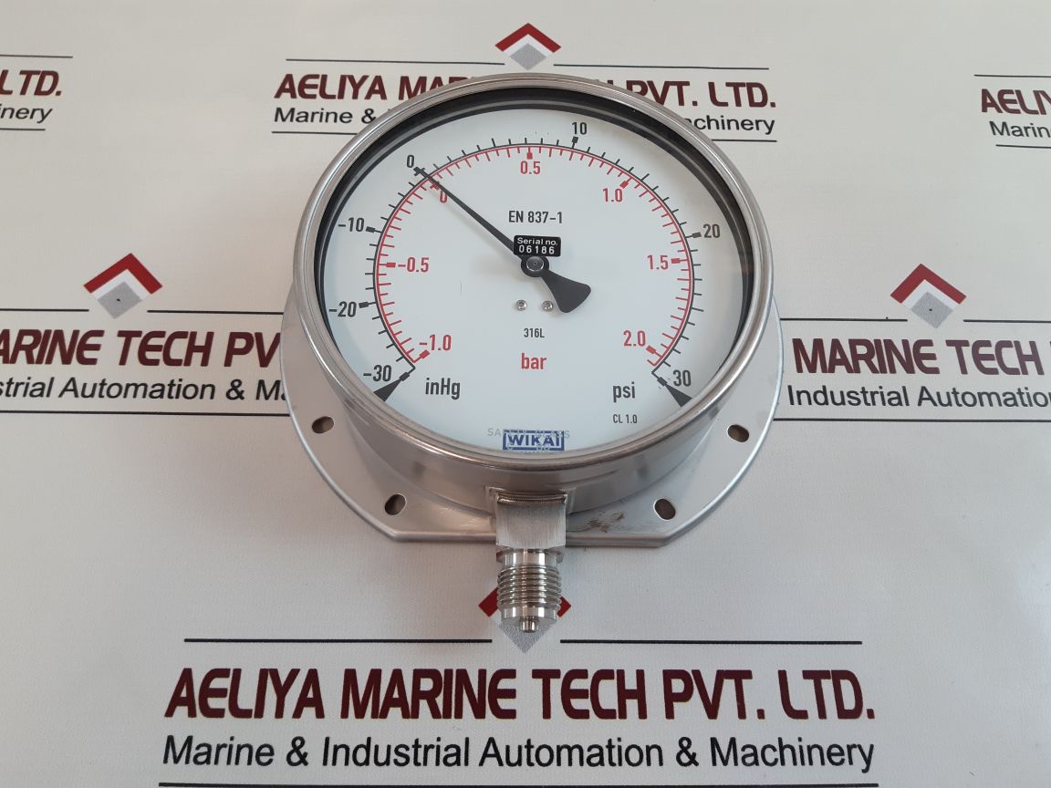Wika En 837-1 Cl 1.0 Pressure Gauge -1.0 To 2.0 Bar Inhg -30 To 30 Psi