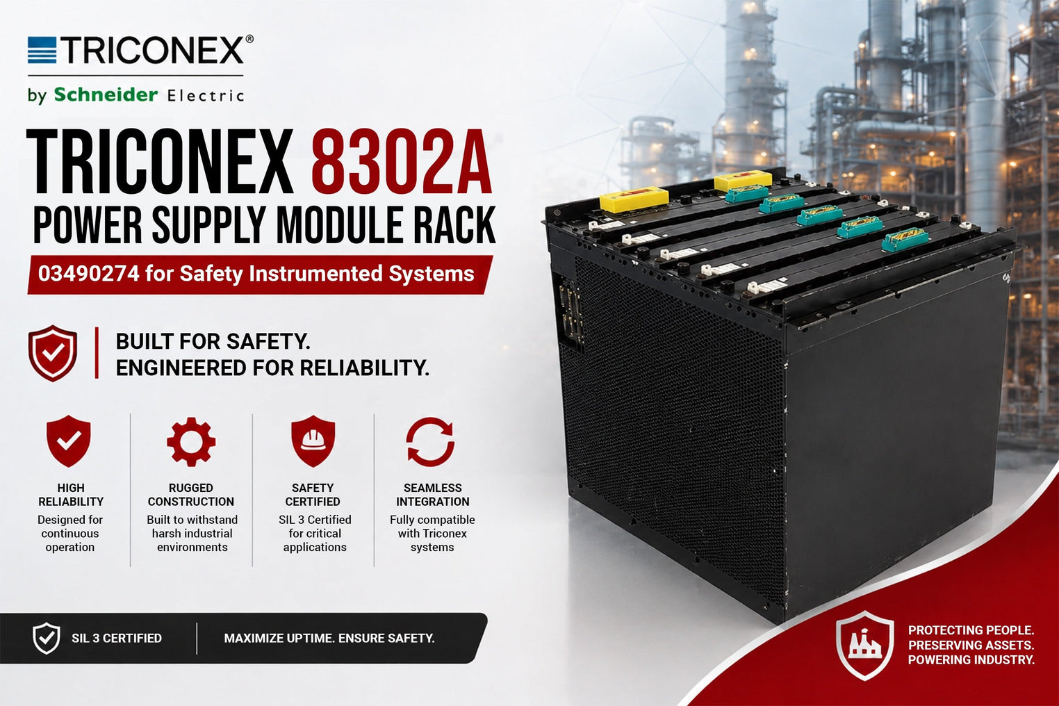 Triconex 8302A Power Supply Module Rack 03490274 for Safety Instrumented Systems