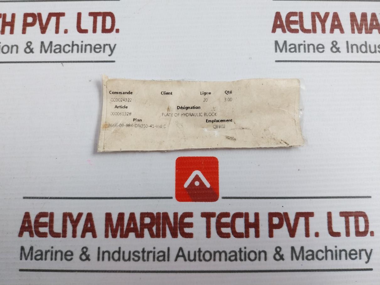 000061328 Plate For Hydraulic Block Sku:195408