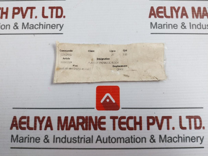 000061328 New Condition Plate For Hydraulic Block
