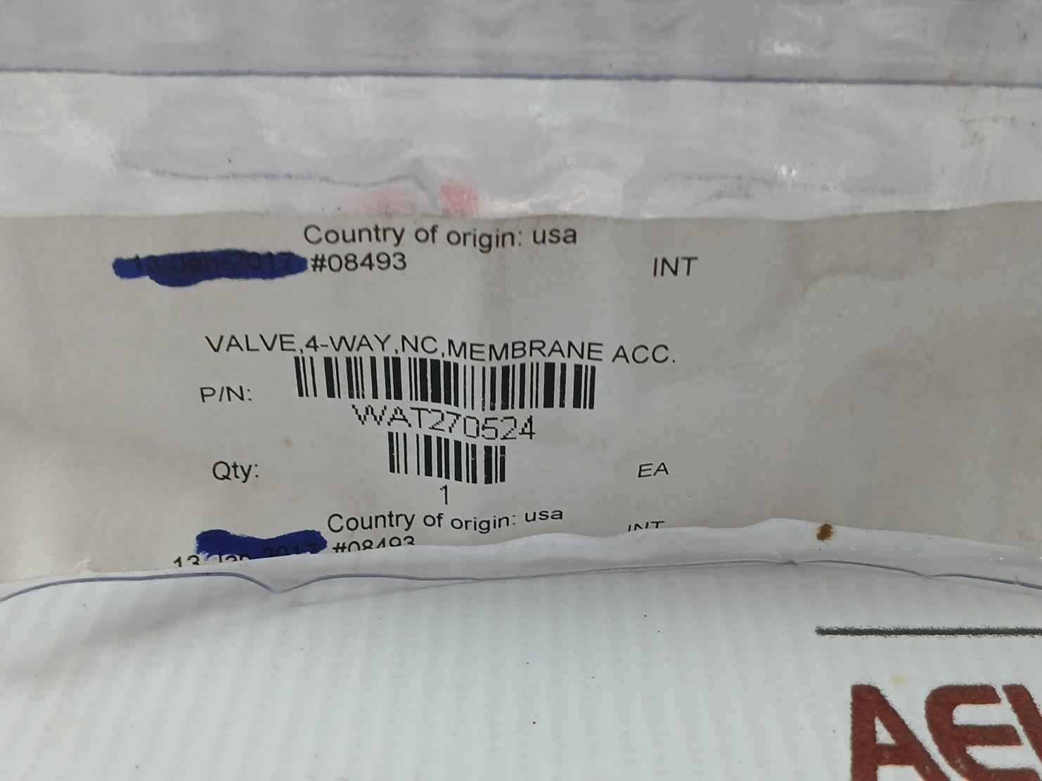 018-0186-900 4-way Nc Membrane Valve Vac-20 Psig 1-meter Parker