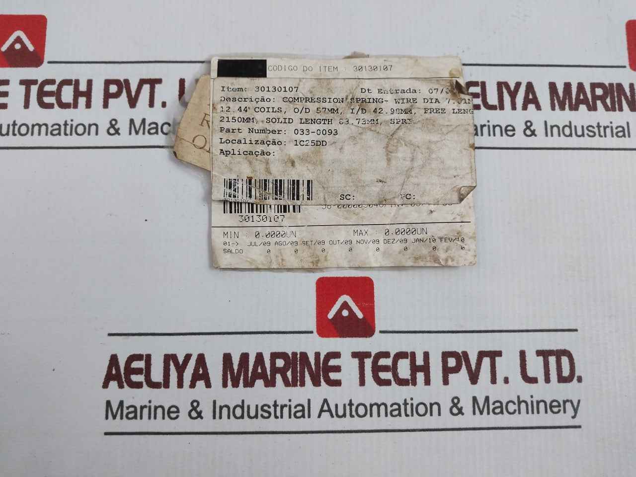 033-0093 Compression Spring 12.44 Coll O/D 57Mm I/D 42.98Mm