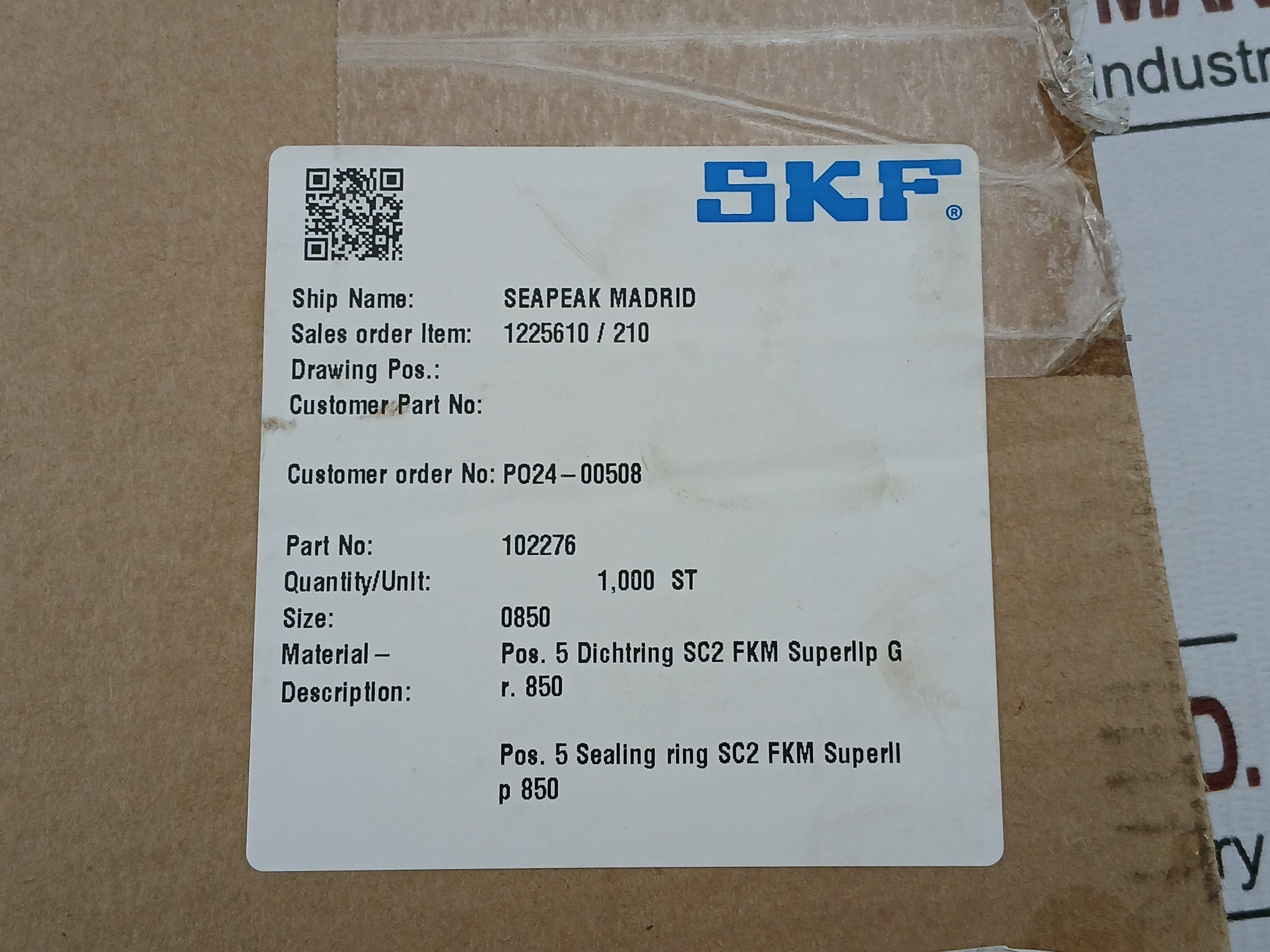 102276 Skf Size 0850/850 Simplex Sealing Ring
