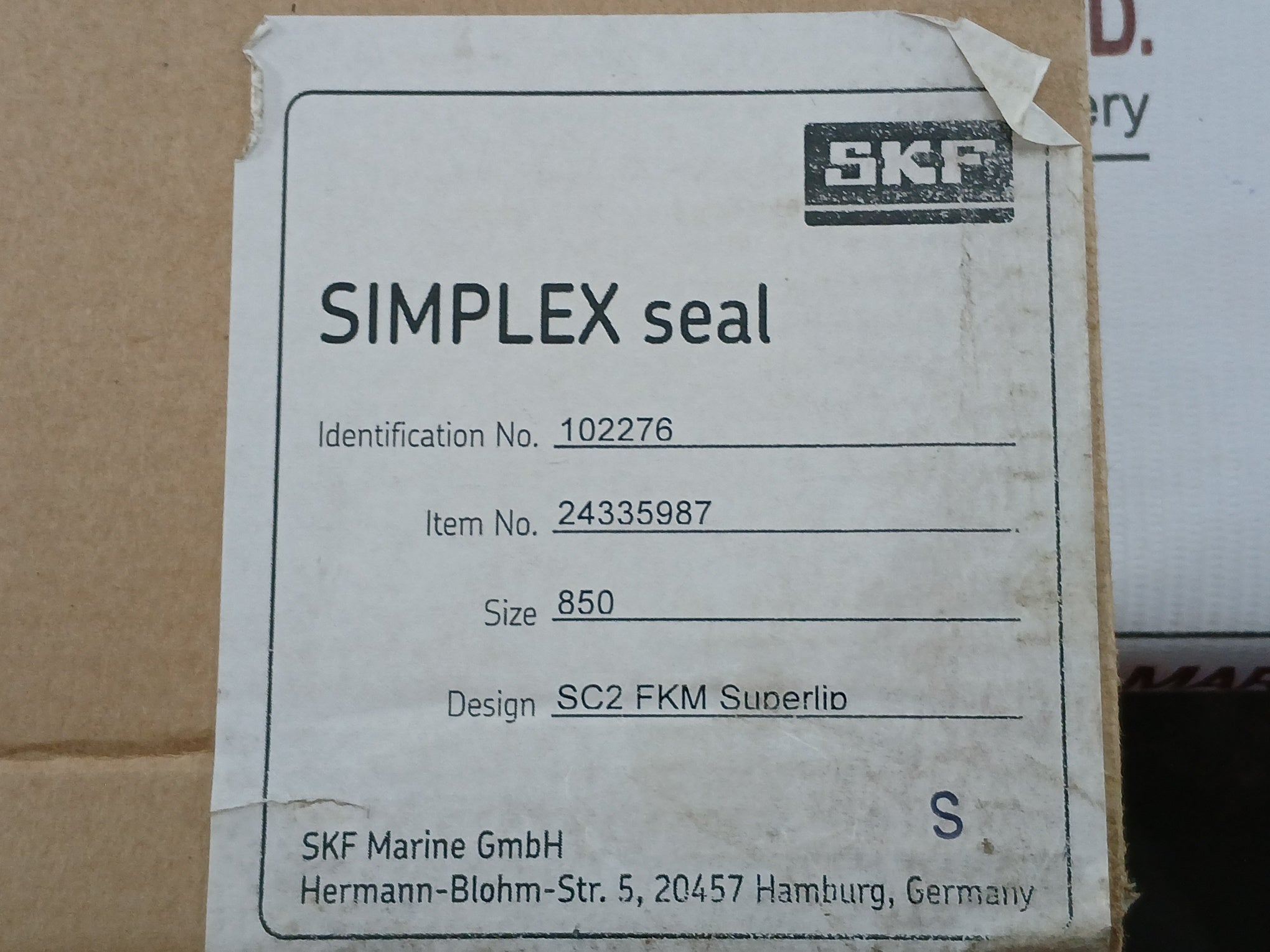 102276 Skf Size 0850/850 Simplex Sealing Ring