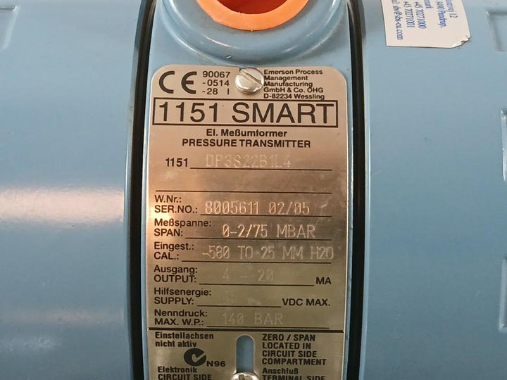 1151 Dp3S22B1L4 Pressure Transmitter Rosemount