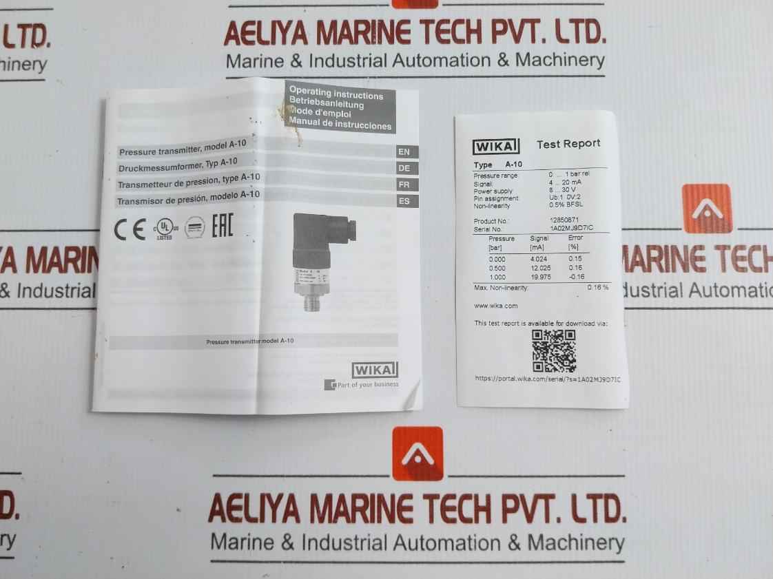 12850871 A-10 Pressure Transmitter 8..30 V Dc / 25 Ma Wika