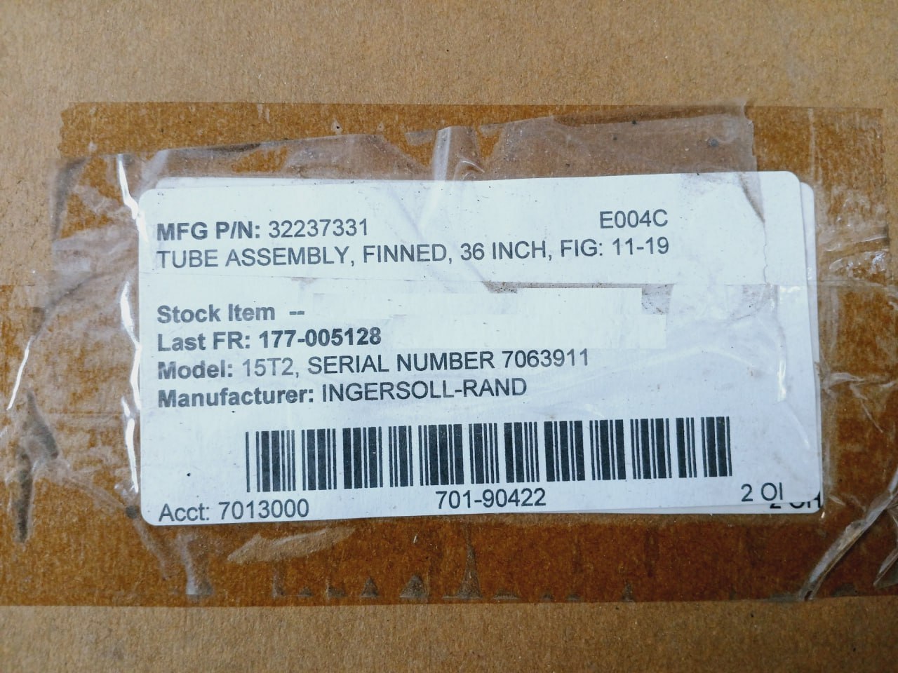 INGERSOLL-RAND 32237331 Finned Tube Assembly 36 Inch