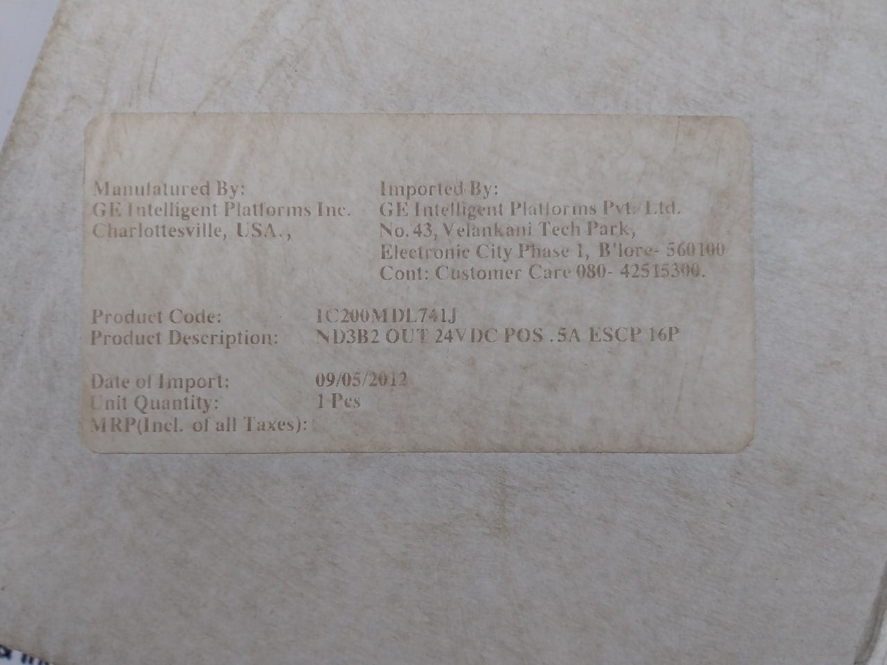General Electric Ic200Mdl741J Versamax Output Module 24Vdc 0.5A