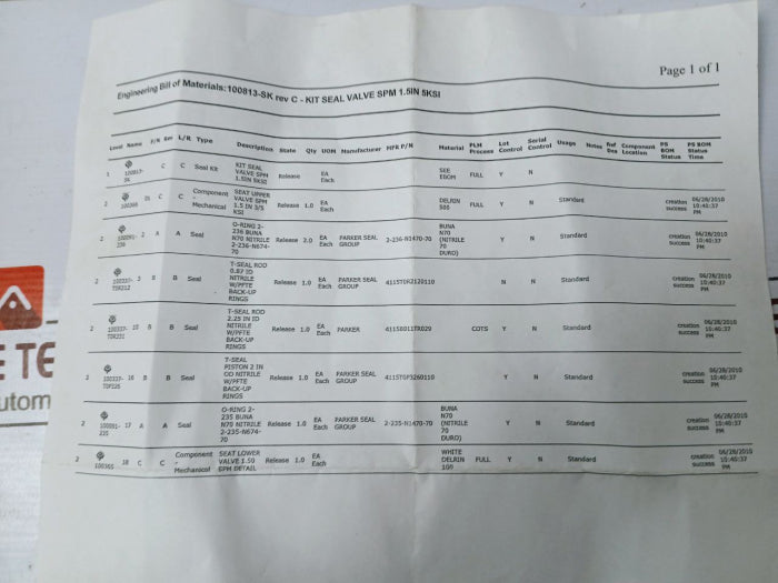 Oceaneering 100813-rk Valve Repair Kit Spm 2 Wno 1.5 In 5ksi X200284301