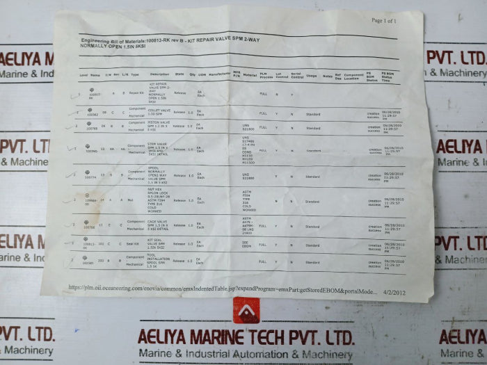 Oceaneering 100813-rk Valve Repair Kit Spm 2 Wno 1.5 In 5ksi X200284301