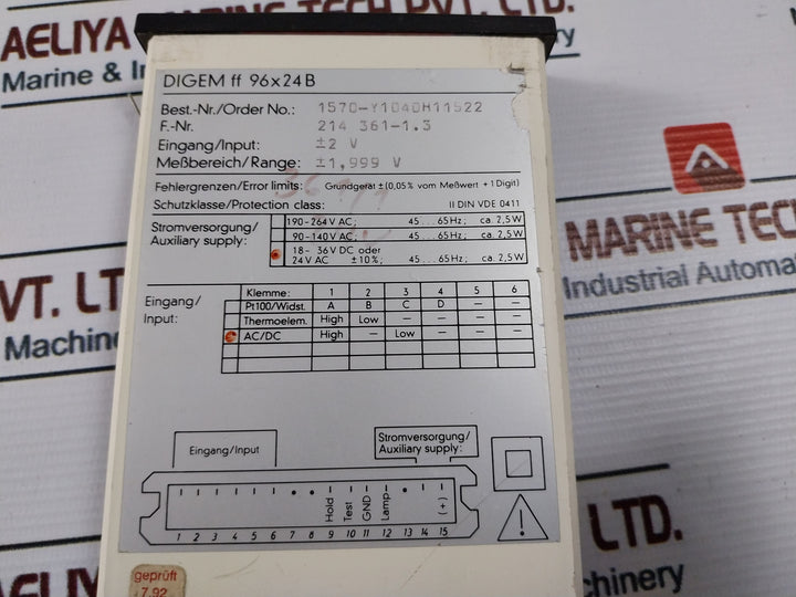 Gossen Digem Ff 96X24 B Digital Panel Meter 18-36Vdc