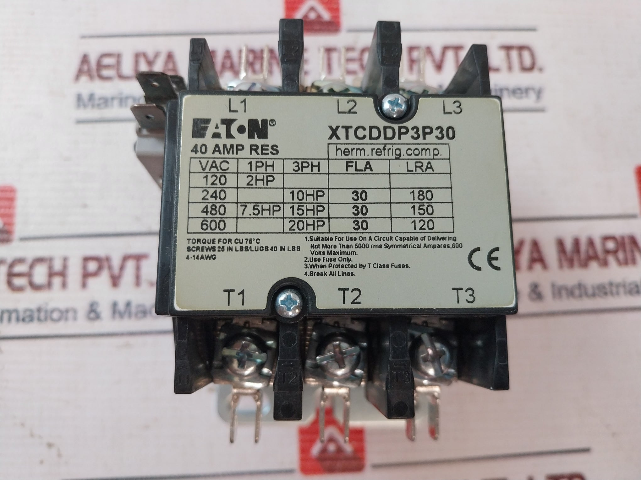 Eaton Xtcddp3P30 Ac Magnetic Contactor 40 Amp 380V 50/60Hz