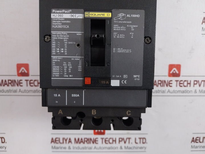 Hj060 3-pole Circuit Breaker Hja36015Ca 750V 15A Square D