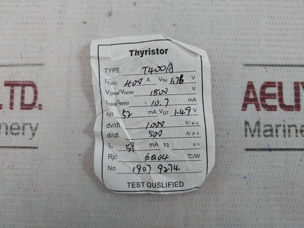 1907 9274 Thyristor T400A 1K8V 1.76V 400A 1800V 10.7Ma 1.49V 52 Ma 1000 V/U S