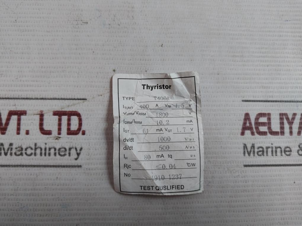 1910 1237 Thyristor 1K8V 1.5V 400A 10.2Ma 1800V 1000 V/U S 61Ma 1.7V 0.04 C/W