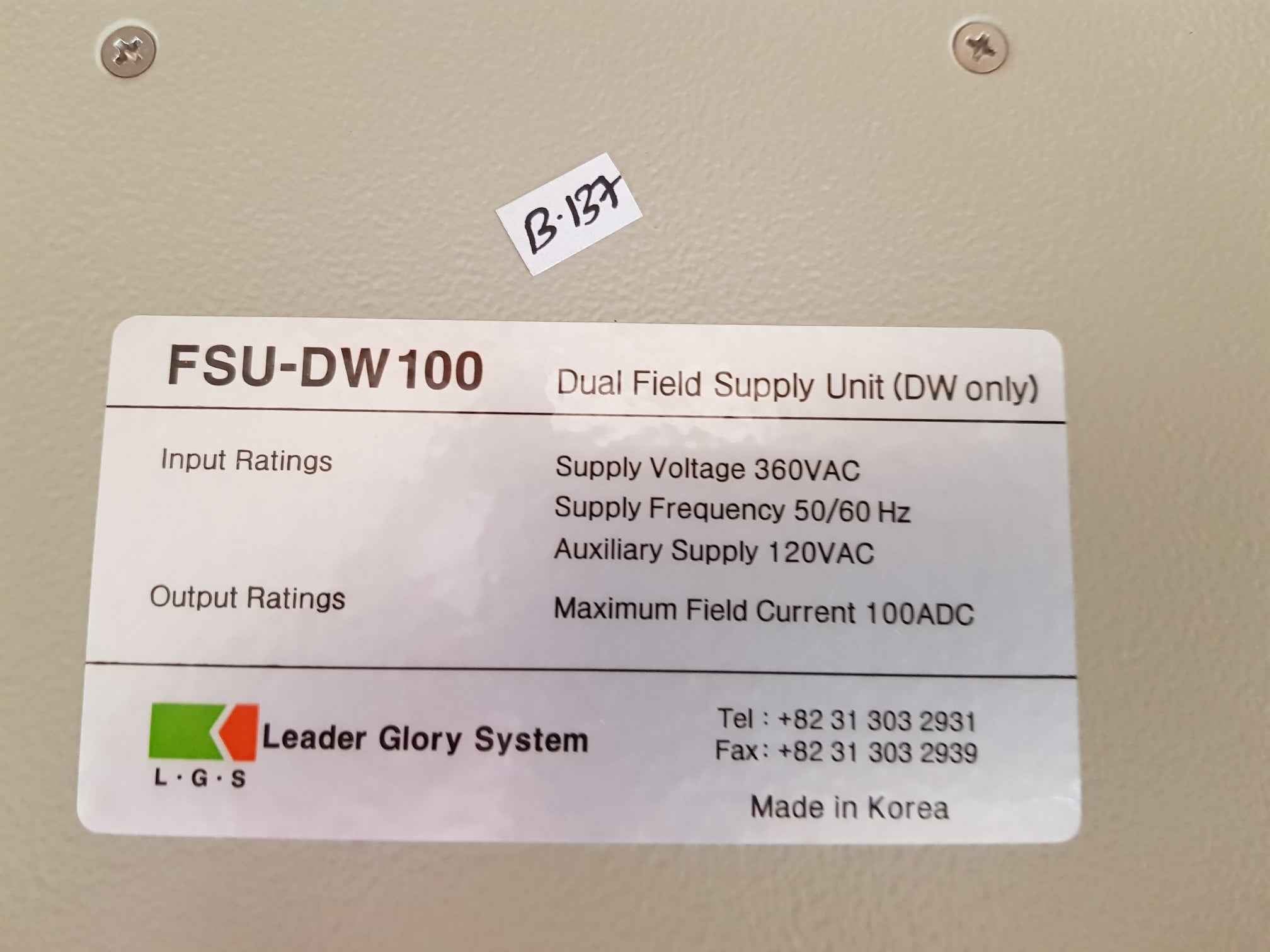L.G.S. FSU-DW100 Dual Field Supply Unit  360VAC 50/60Hz