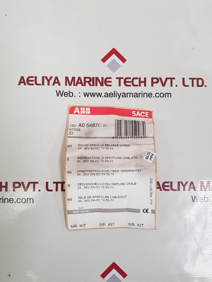 Abb kt5s8 shunt opening release wired a0 54870