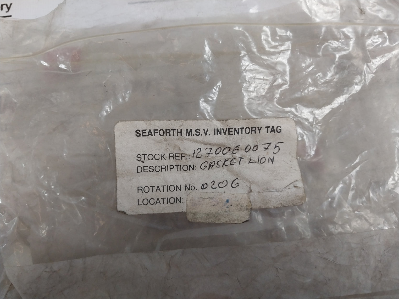 James Walker 1270060075 Oil Seal,Seaforth M.S.V. Inventory Tag,1270060075 Set