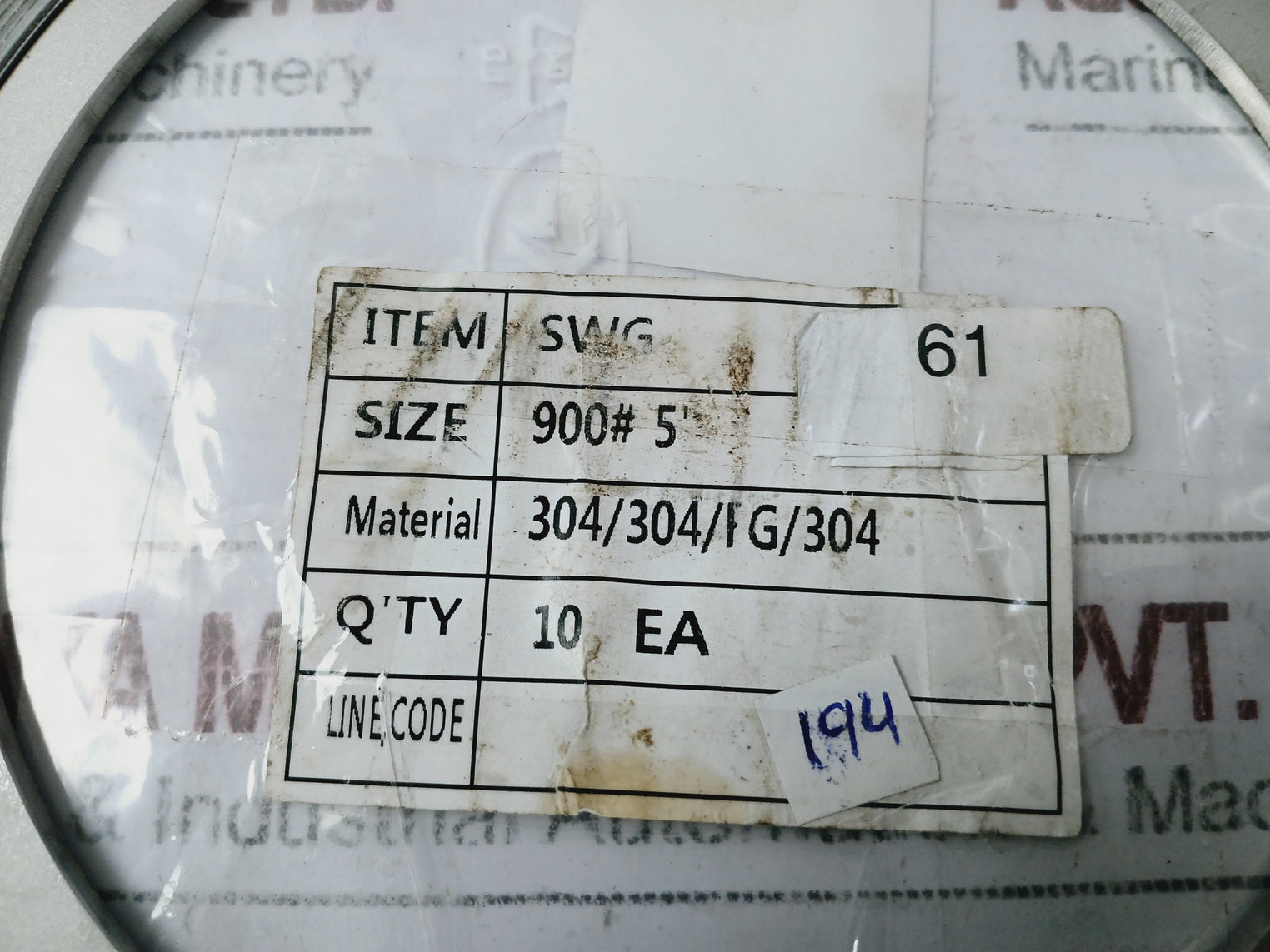 Asme B16.20 Spiral Wound Gasket 304/304/Fg/304 900 5Inch