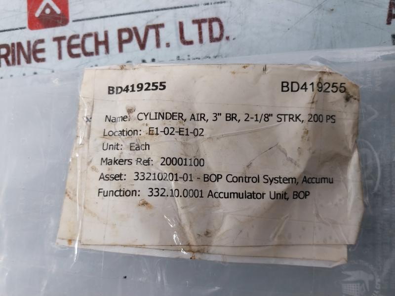 2000-1102 Air Cylinder, 3” Br, 2-1/8” Strk, 200 Ps 2000-1105