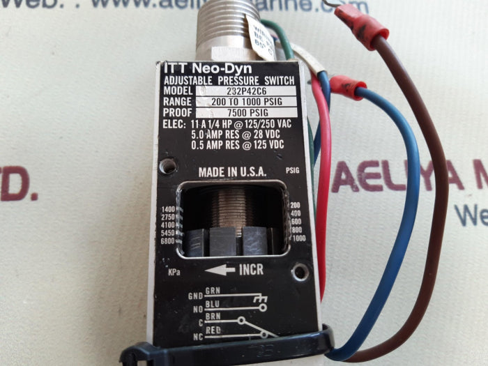 Itt neo-dyn 232p42c6 adjustable pressure switch 200-1000psig