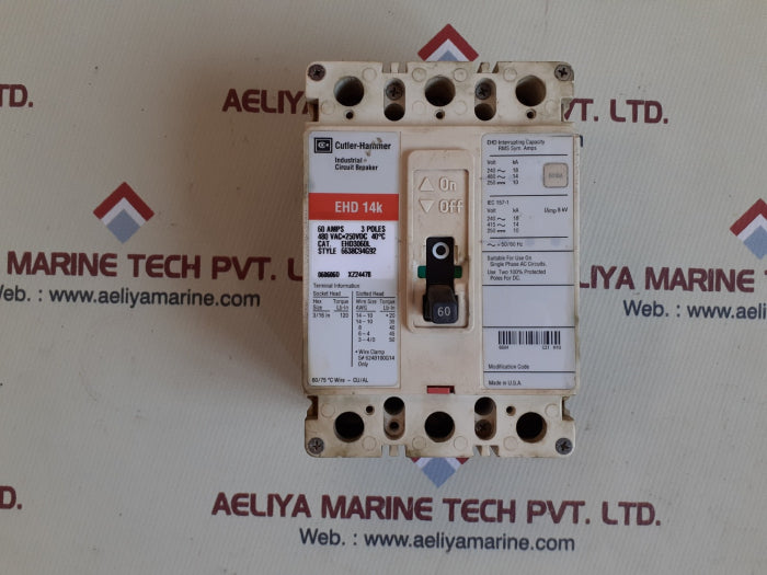 Cutler-hammer ehd 14k 3pole circuit breaker ehd3060l