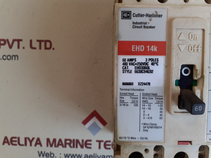 Cutler-hammer ehd 14k 3pole circuit breaker ehd3060l