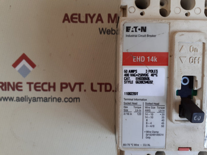 Eaton ehd 14k 3pole 60amp circuit breaker ehd3060l