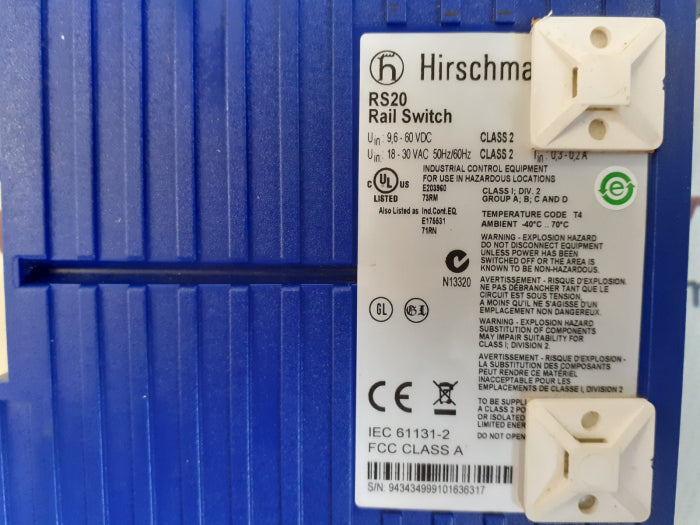Hirschmann Rs20 Rail Switch Rs20-0400T1T1Tdhehh04.1.01 18-30 Vac 50/60Hz