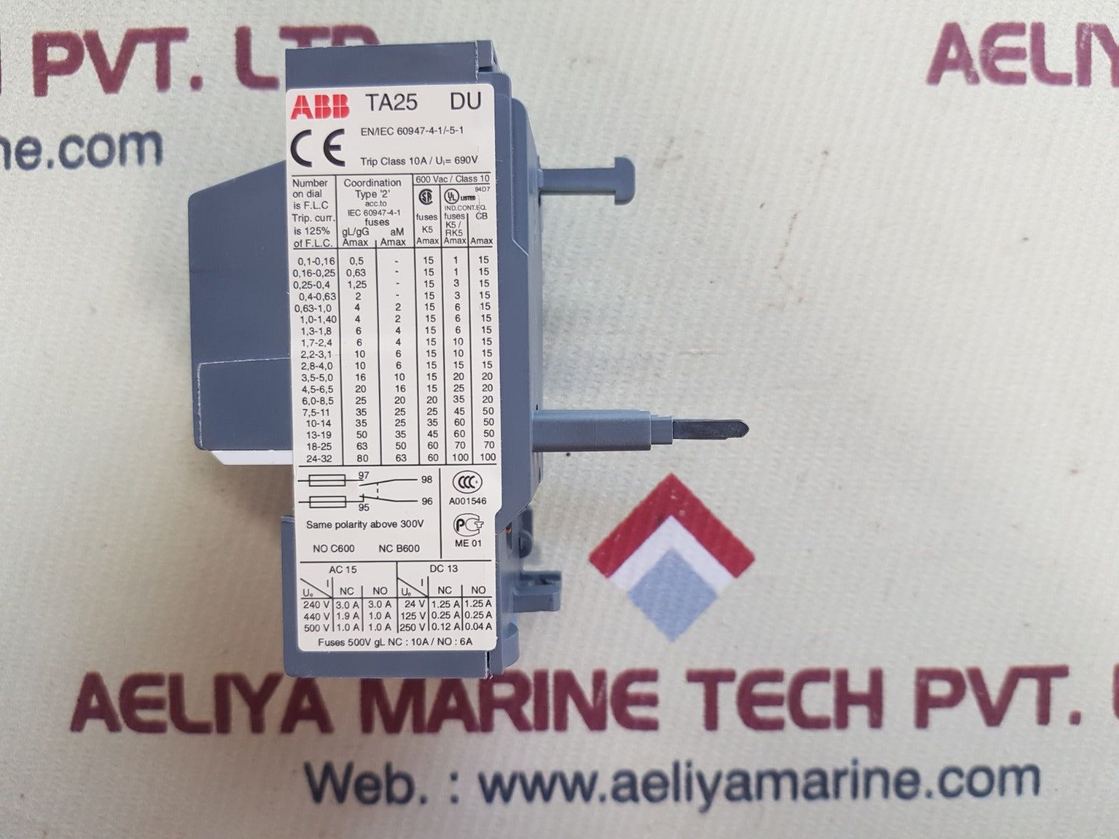 ABB Ta25du Overload Thermal Relay 7.5 Amp To 11 Amp 690v