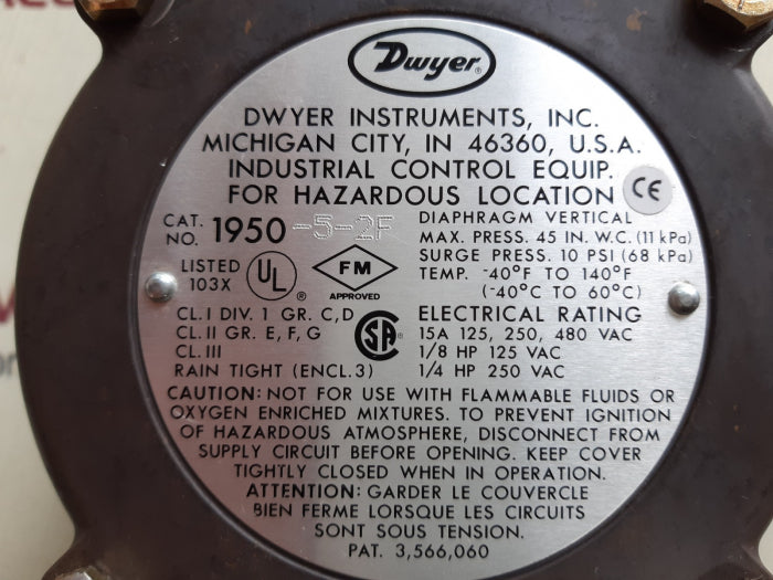 Dwyer 1950-5-2f explosion proof pressure switch
