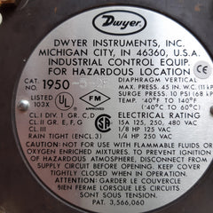 Dwyer 1950-5-2f explosion proof pressure switch