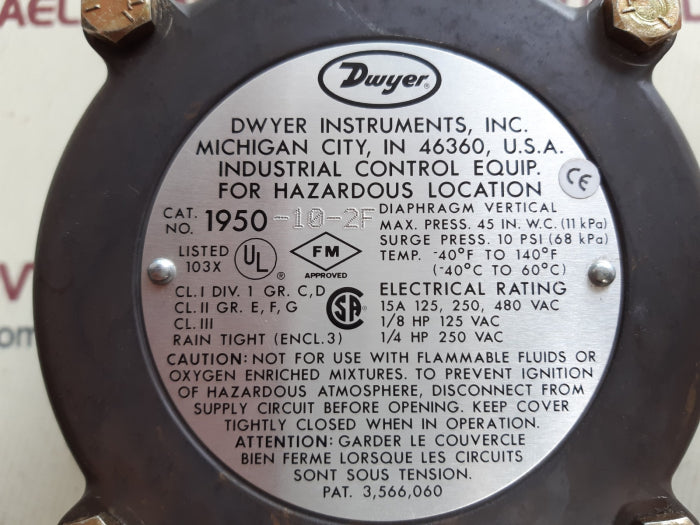 Dwyer 1950-10-2f explosion proof pressure switch