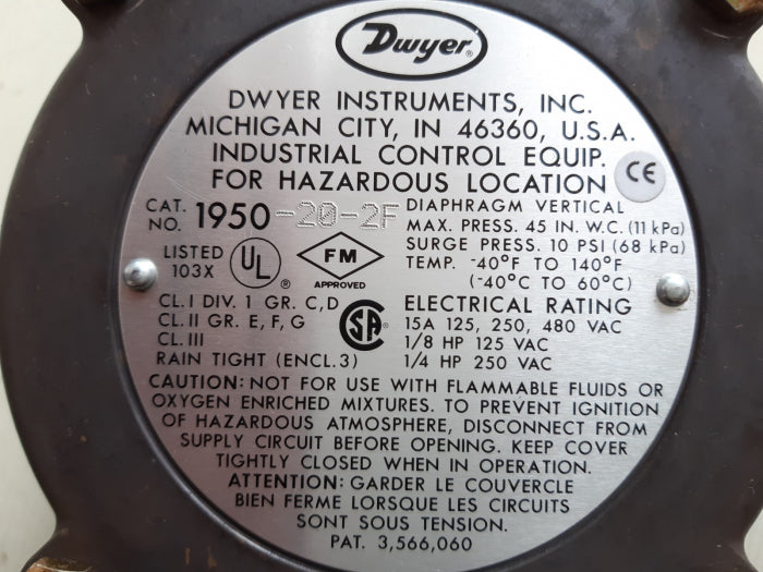 Dwyer 1950-20-2f explosion proof pressure switch
