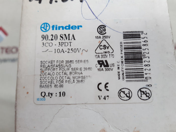 Lot Of 8X Finder 90.20 Relay Socket 10A 250/300V