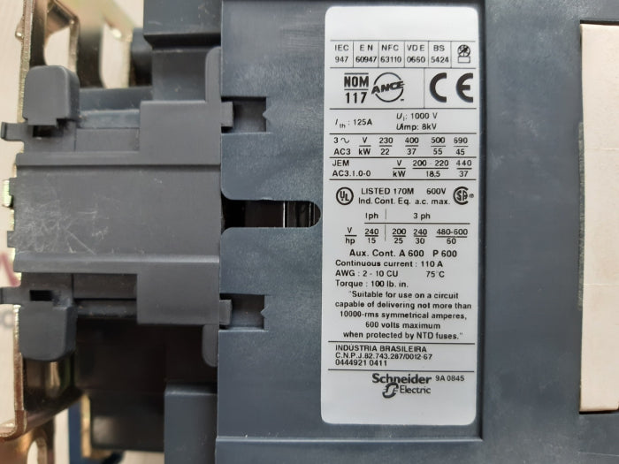 Telemecanique/schneider lc1 d80 lc1 d8011 contactor