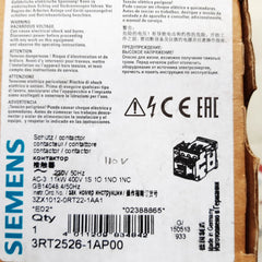Siemens 3rt2526-1ap00 power contactor