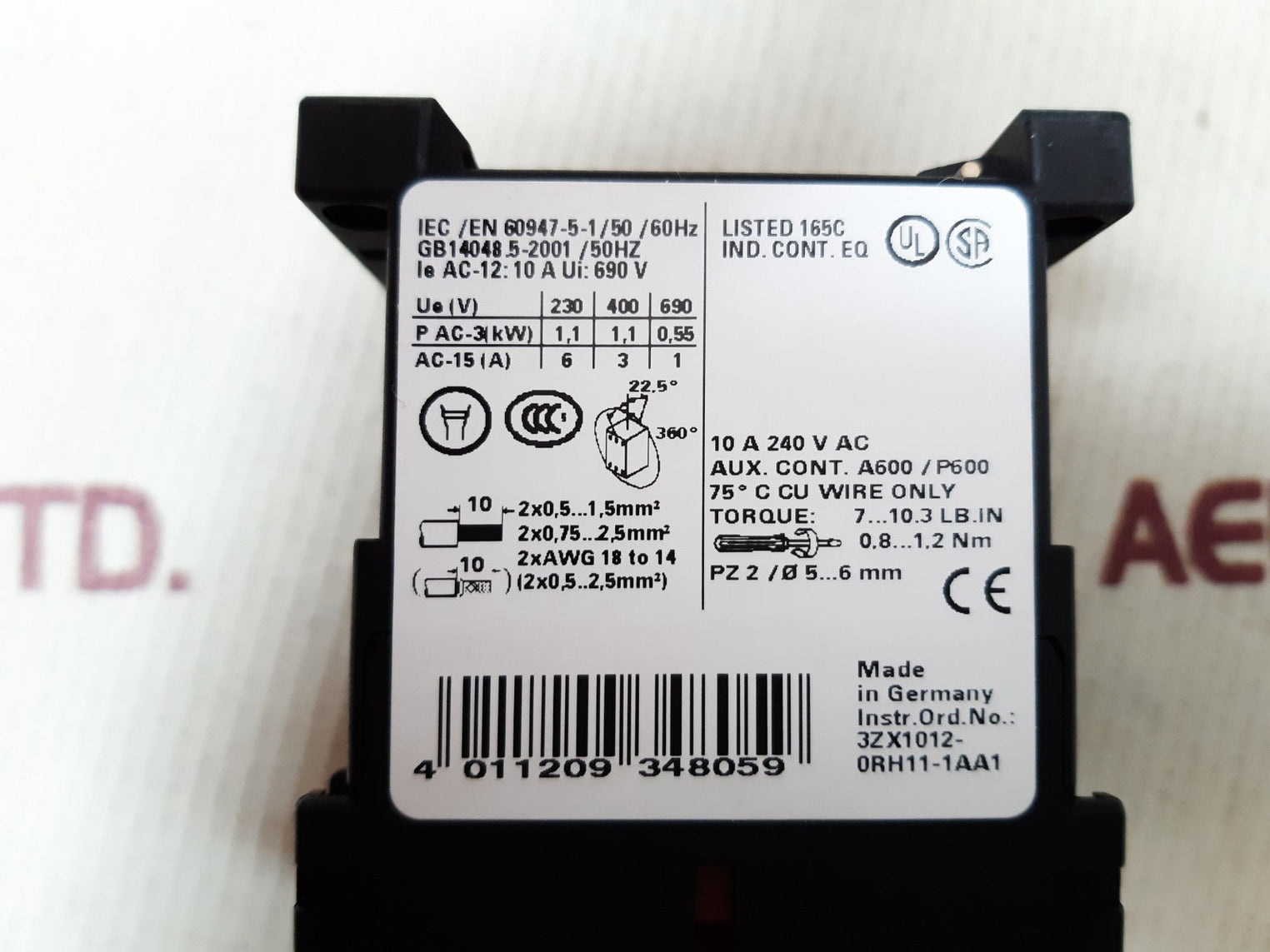 Siemens sirius 3rh1122-1ak60 auxiliary contactor