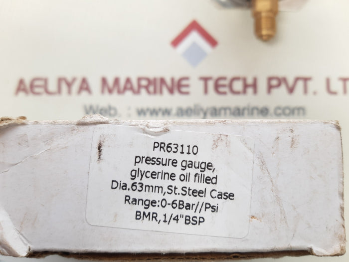 En 837-1 Glycerine Oil Filled Pressure Gauge Cl.1.6 0-6Bar 0-86Psi