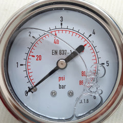 En 837-1 Glycerine Oil Filled Pressure Gauge Cl.1.6 0-6Bar 0-86Psi