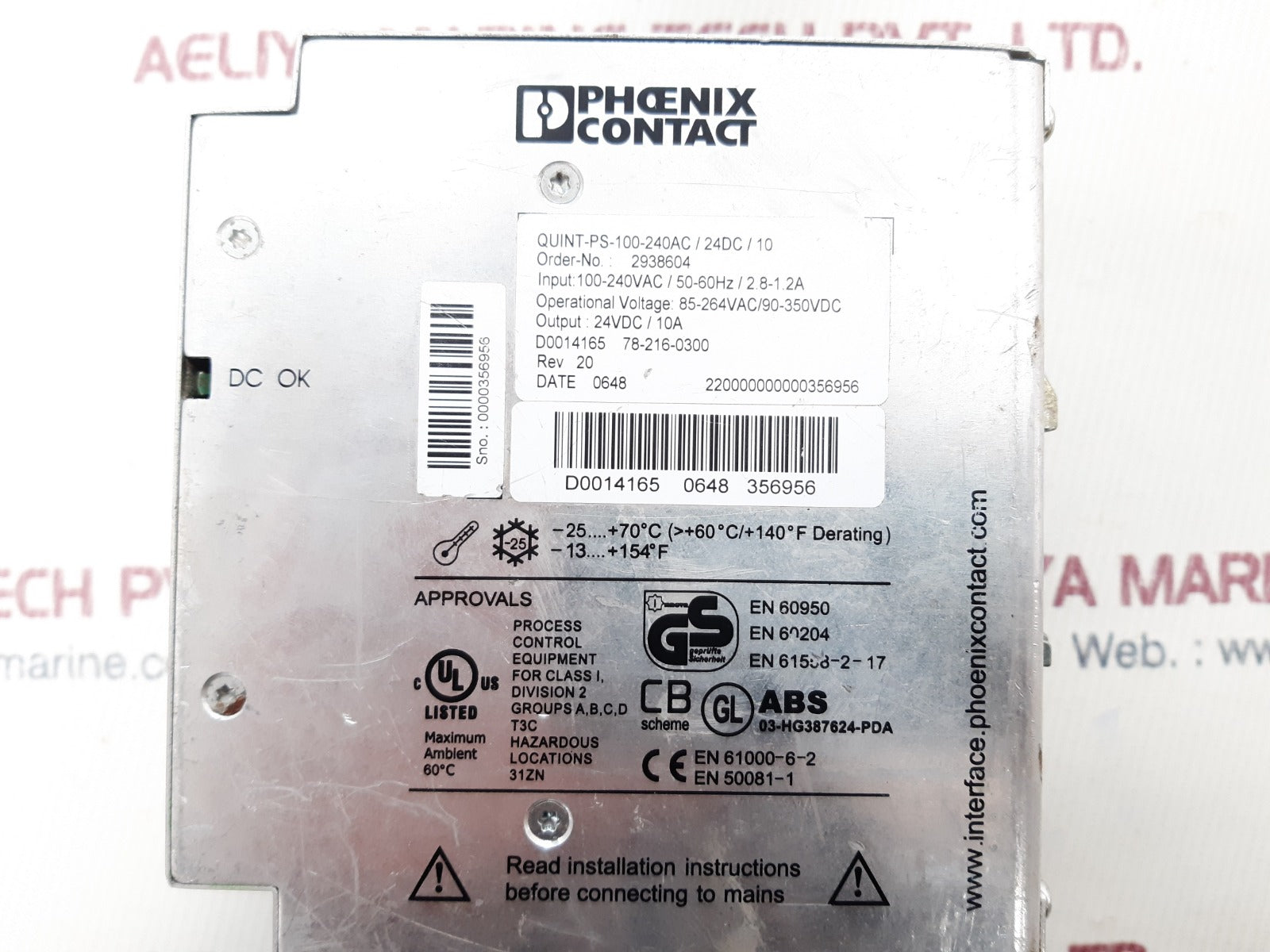 Phoenix Contact Quint-ps-100-240Ac/24Dc/10 Power Supply Unit 22.5-28.5V