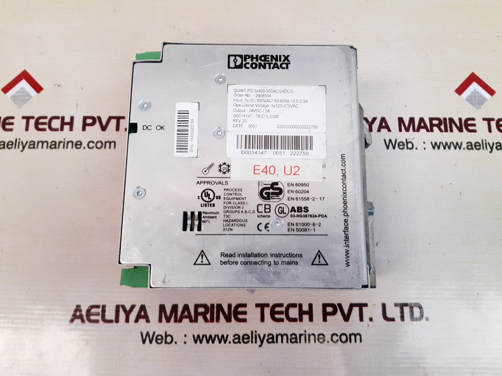 Phoenix Contact Quint-ps-3X400-500Ac/24Dc/5 Power Supply 500Vac