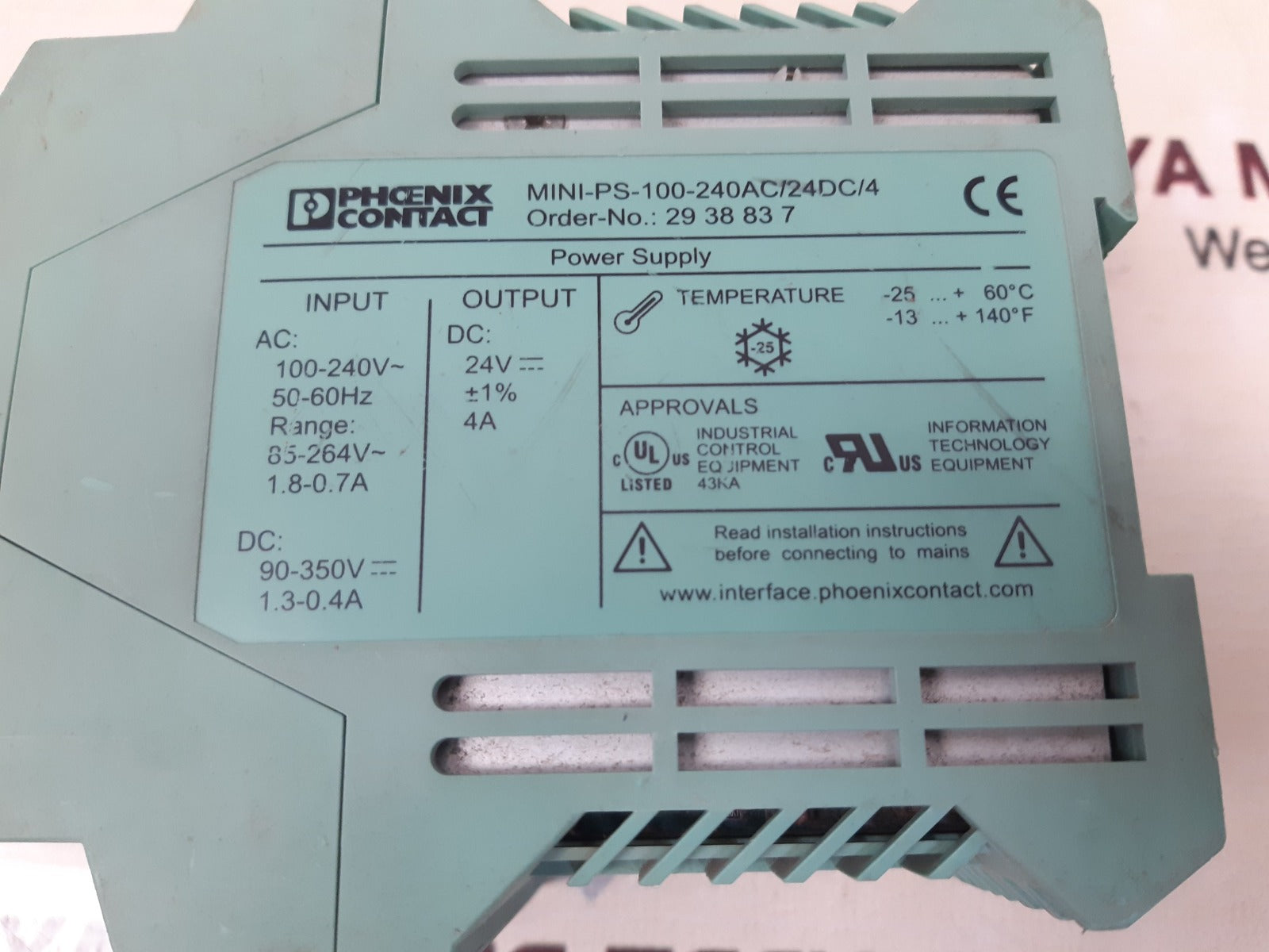 Phoenix contact mini-ps-100-240ac/24dc/4 power supply