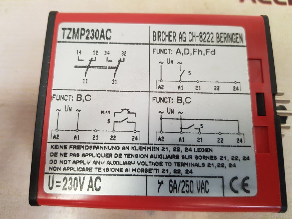 Bircher Tzmp230Ac Time Delay Relay 6A 230-250Vac